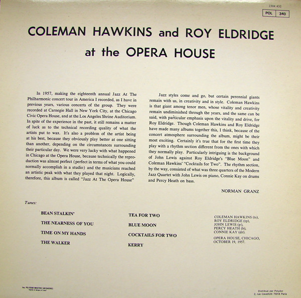 Coleman Hawkins And Roy Eldridge - Coleman Hawkins And Roy Eldridge At The Opera House | Verve Records (2304 432) - 2