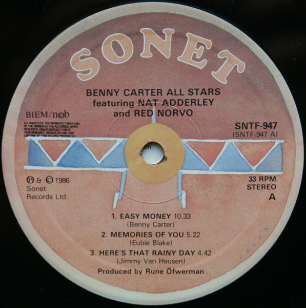 Benny Carter And His Orchestra Featuring Nat Adderley & Red Norvo - Benny Carter All Stars Featuring Nat Adderley & Red Norvo | Sonet (SNTF-947) - 3 Benny Carter And His Orchestra Featuring Nat Adderley & Red Norvo - Benny Carter All Stars Featuring Nat Adderley & Red Norvo | Sonet (SNTF-947) - 3