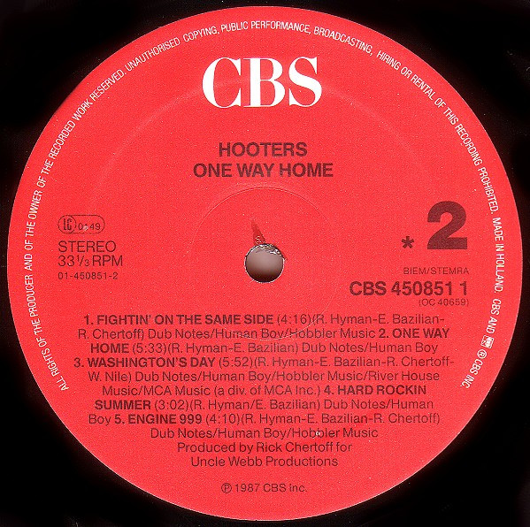 The Hooters - One Way Home | CBS (CBS 450851 1) - 4