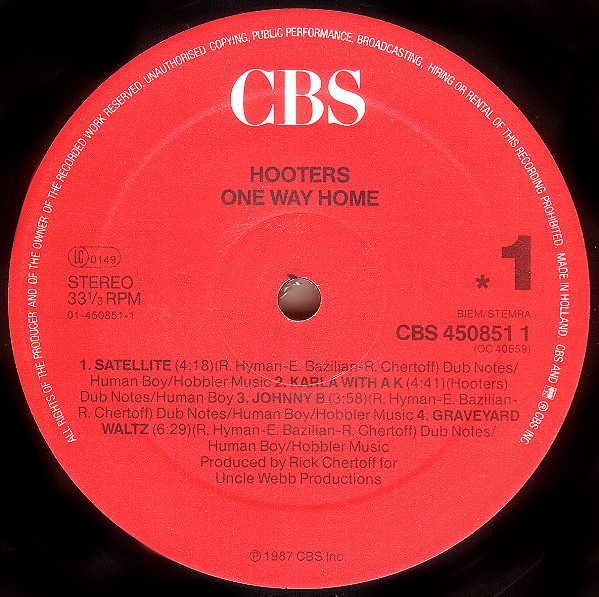 The Hooters - One Way Home | CBS (CBS 450851 1) - 3