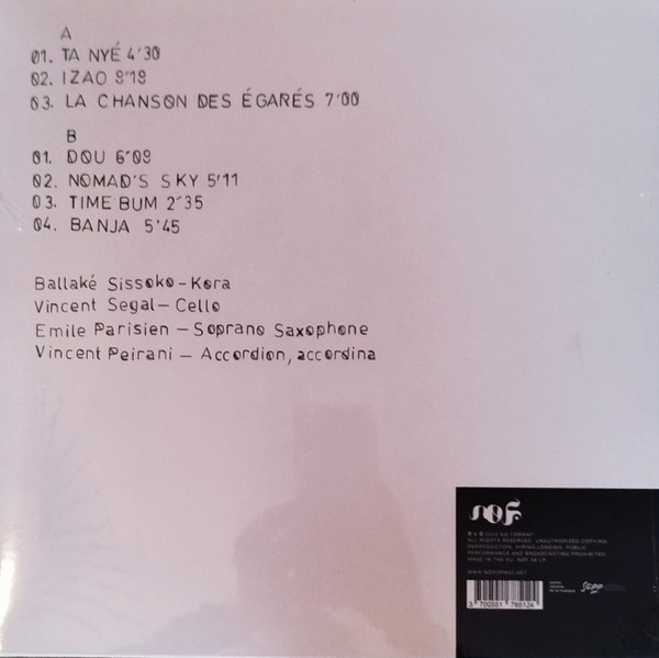 Ballaké Sissoko , Vincent Segal , Emile Parisien , Vincent Peirani - Les Égarés | No Format (NØF.58 LP) - 2 Ballaké Sissoko , Vincent Segal , Emile Parisien , Vincent Peirani - Les Égarés | No Format (NØF.58 LP) - 2