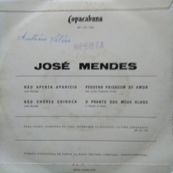 José Mendes - Não Aperta Aparicio | Copacabana (EP-73-122) - 2