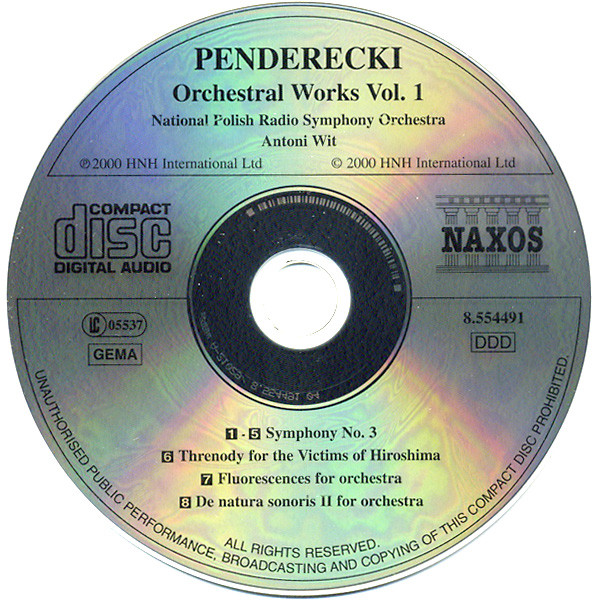 Krzysztof Penderecki - Wielka Orkiestra Symfoniczna Polskiego Radia W Katowicach , Antoni Wit - Orchestral Works Vol. 1 (Symphony No. 3 • Threnody) | Naxos (8.554491) - 3