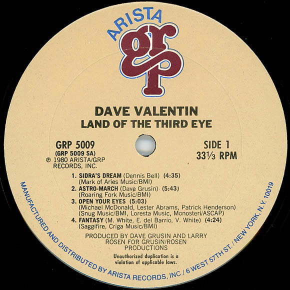 Dave Valentin - Land Of The Third Eye | ARISTA GRP (GRP 5009) - 4 Dave Valentin - Land Of The Third Eye | ARISTA GRP (GRP 5009) - 4