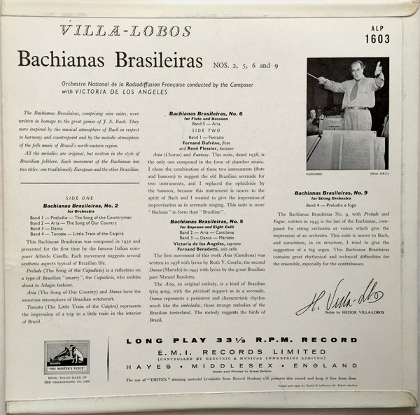 Heitor Villa-Lobos , Victoria De Los Angeles , Orchestre National De France - Bachianas Brasileiras, Nos. 2, 5, 6, & 9 | His Master's Voice (ALP 1603) - 2 Heitor Villa-Lobos , Victoria De Los Angeles , Orchestre National De France - Bachianas Brasileiras, Nos. 2, 5, 6, & 9 | His Master's Voice (ALP 1603) - 2