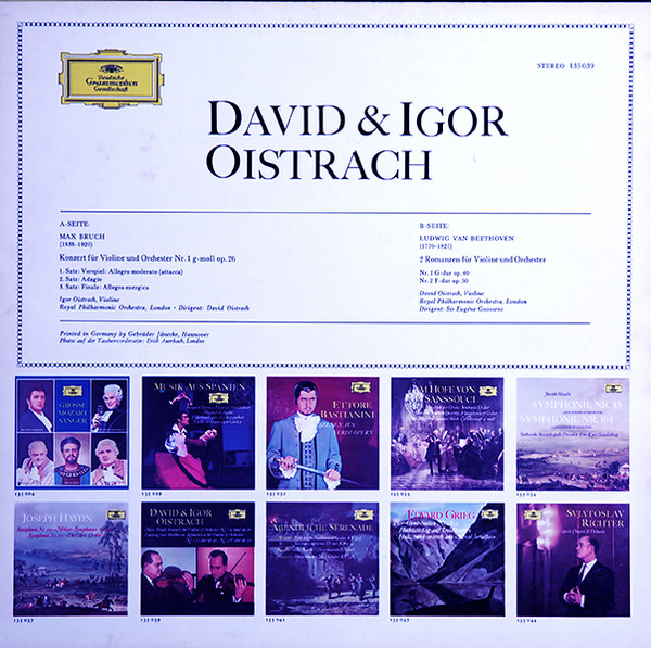 David Oistrach & Igor Oistrach – Max Bruch / Ludwig van Beethoven - Konzert Für Violine & Orchester Nr. 1 G-moll Op. 26 / Romanzen Für Violine & Orchester Nr. 1 G-dur Op. 40 · Nr. 2 F-dur Op. 50 | Deutsche Grammophon (135 039) - 2 David Oistrach & Igor Oistrach – Max Bruch / Ludwig van Beethoven - Konzert Für Violine & Orchester Nr. 1 G-moll Op. 26 / Romanzen Für Violine & Orchester Nr. 1 G-dur Op. 40 · Nr. 2 F-dur Op. 50 | Deutsche Grammophon (135 039) - 2