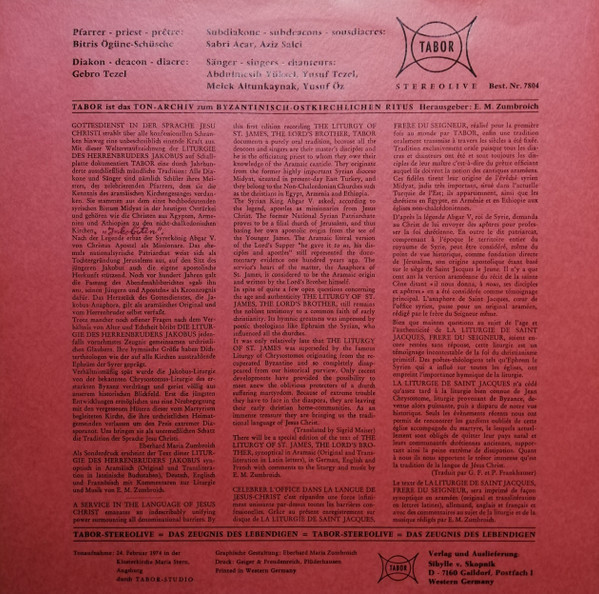 Bitris Ögünc-Schüsche , Sabri Acar , Aziz Salci , Gebro Tezel , Abdulmesih Yüksel , Yusuf Tezel , Melek Altunkaynak , Yusuf Öz - Qurbono: Liturgie Des Herrenbruders Jakobus Im Syrischen Ritus | Tabor (7804) - 2 Bitris Ögünc-Schüsche , Sabri Acar , Aziz Salci , Gebro Tezel , Abdulmesih Yüksel , Yusuf Tezel , Melek Altunkaynak , Yusuf Öz - Qurbono: Liturgie Des Herrenbruders Jakobus Im Syrischen Ritus | Tabor (7804) - 2
