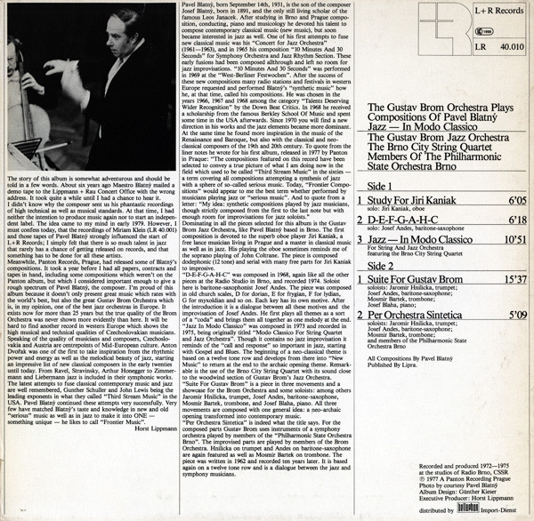 Gustav Brom Orchestra Plays Compositions Of Pavel Blatný - Jazz – In Modo Classico | L+R Records (LR 40.010) - 2 Gustav Brom Orchestra Plays Compositions Of Pavel Blatný - Jazz – In Modo Classico | L+R Records (LR 40.010) - 2