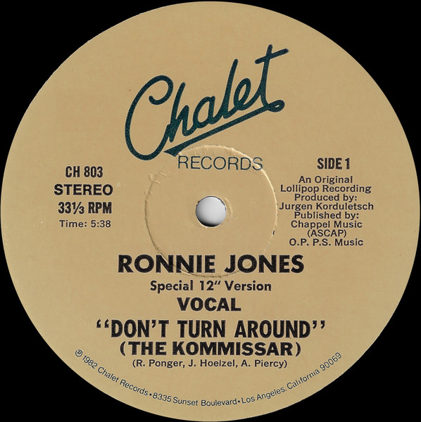 Ronnie Jones - Don't Turn Around (The Kommissar) (Special 12" Version) (12") [Vinyl] | Chalet Records (CH 803)