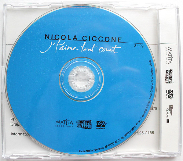 Nicola Ciccone - J'T'Aime Tout Court | Les Éditions Matita (MATCD-4501) - 2
