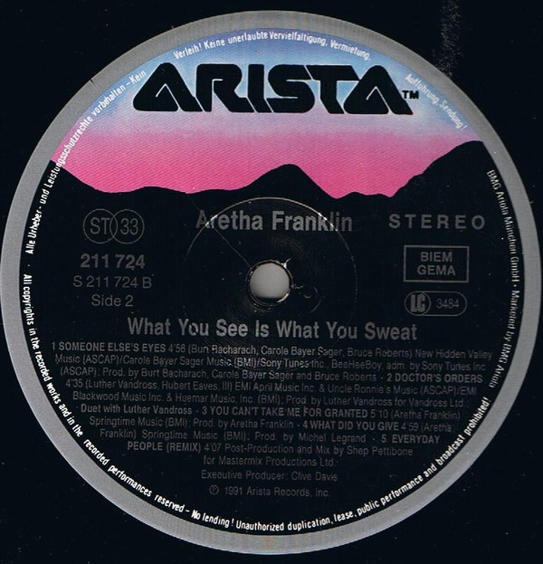 Aretha Franklin - What You See Is What You Sweat | Arista (211 724) - 3 Aretha Franklin - What You See Is What You Sweat | Arista (211 724) - 3