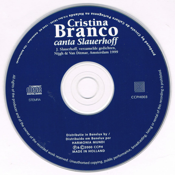 Cristina Branco - Canta Slauerhoff | Harmonia Mundi (CCPH003) - 2 Cristina Branco - Canta Slauerhoff | Harmonia Mundi (CCPH003) - 2