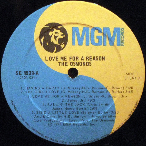 The Osmonds - Love Me For A Reason [Vinyl] | MGM Records (SE 4939) - 3
