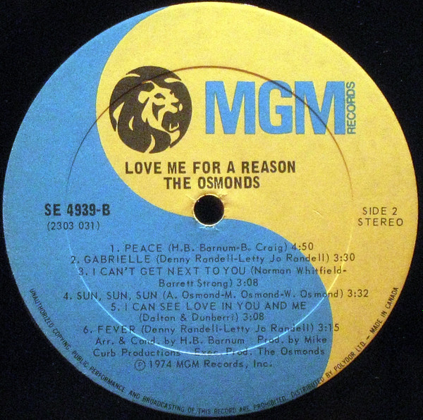 The Osmonds - Love Me For A Reason [Vinyl] | MGM Records (SE 4939) - 4