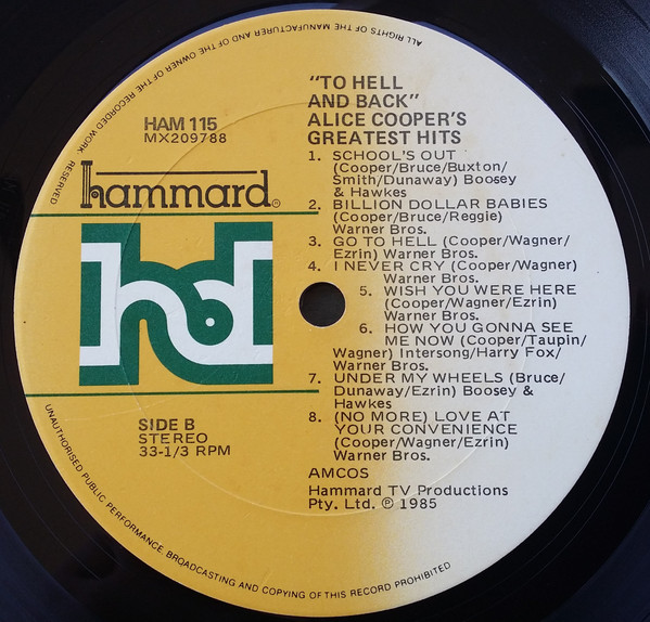 Alice Cooper - To Hell And Back: Alice Cooper's Greatest Hits | Hammard (HAM 115) - 3