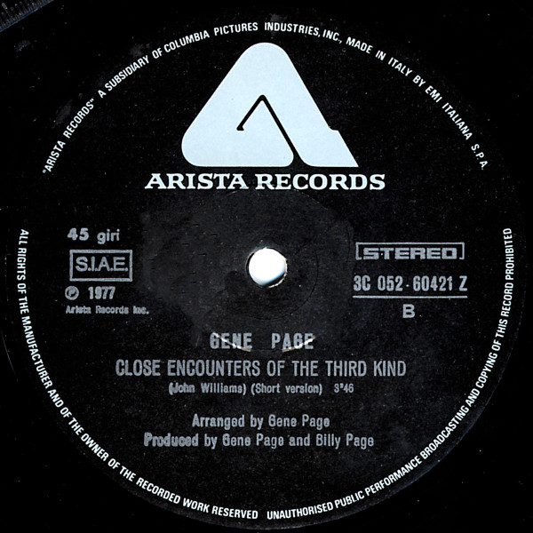 Gene Page - Incontri Ravvicinati Del Terzo Tipo (Disco Version) | Arista (3C 052-60421 Z) - 3