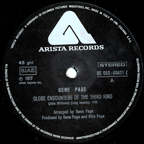 Gene Page - Incontri Ravvicinati Del Terzo Tipo (Disco Version) | Arista (3C 052-60421 Z) - 2