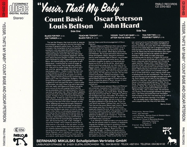 Count Basie , Oscar Peterson - Yessir, That's My Baby | Pablo Records (CD 2310-923) - 4