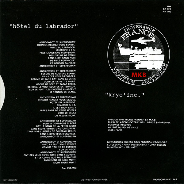 Messageros Killers Boys - Hôtel Du Labrador | Bondage Records (BR 020) - 2