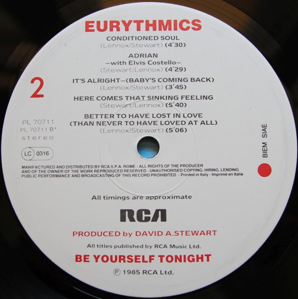 Eurythmics - Be Yourself Tonight | RCA (PL 70711) - 3 Eurythmics - Be Yourself Tonight | RCA (PL 70711) - 3