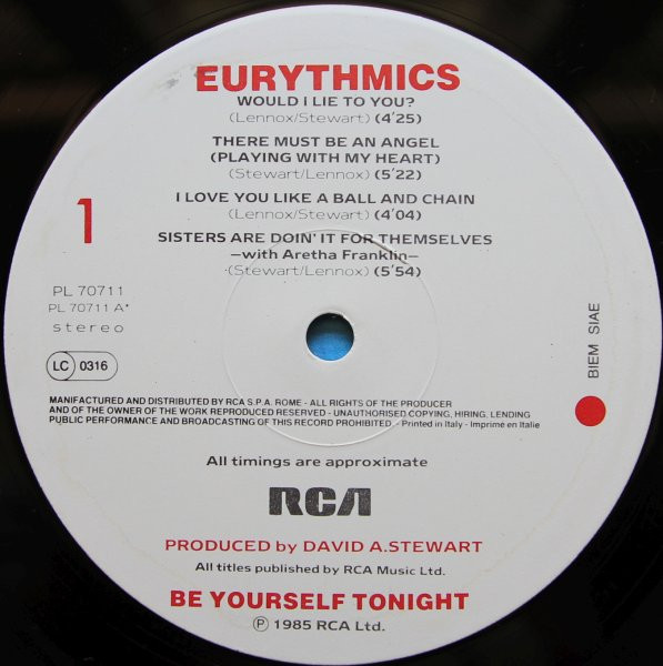 Eurythmics - Be Yourself Tonight | RCA (PL 70711) - 2 Eurythmics - Be Yourself Tonight | RCA (PL 70711) - 2