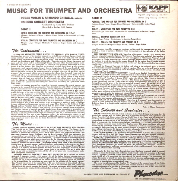 Henry Purcell , Antonio Vivaldi , Joseph Haydn - Music For Trumpet And Orchestra | Kapp Records (KCL-9017) - 2 Henry Purcell , Antonio Vivaldi , Joseph Haydn - Music For Trumpet And Orchestra | Kapp Records (KCL-9017) - 2