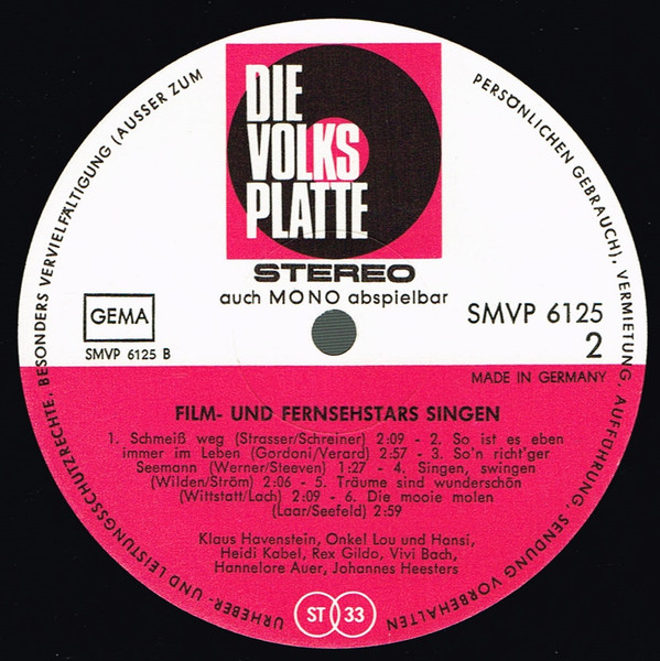 Various - Film- Und Fernsehstars Singen | Die Volksplatte (SMVP 6125) - 4 Various - Film- Und Fernsehstars Singen | Die Volksplatte (SMVP 6125) - 4