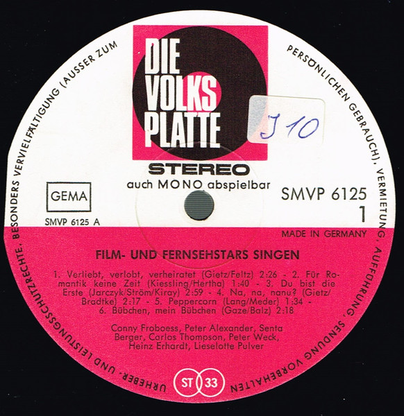 Various - Film- Und Fernsehstars Singen | Die Volksplatte (SMVP 6125) - 3 Various - Film- Und Fernsehstars Singen | Die Volksplatte (SMVP 6125) - 3