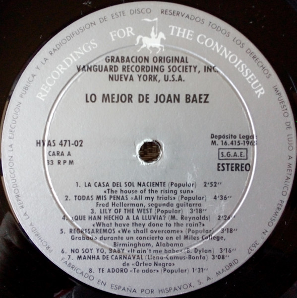 Joan Baez - Lo Mejor De Joan Baez | Vanguard (HVAS 471-02) - 3 Joan Baez - Lo Mejor De Joan Baez | Vanguard (HVAS 471-02) - 3