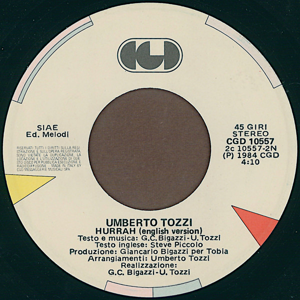 Umberto Tozzi - Hurrah! | CGD (CGD 10557) - 4