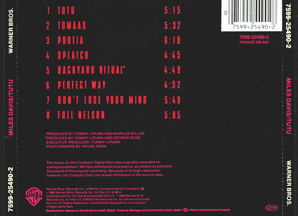 Miles Davis - Tutu | Warner Bros. Records (7599-25490-2) - 2 Miles Davis - Tutu | Warner Bros. Records (7599-25490-2) - 2