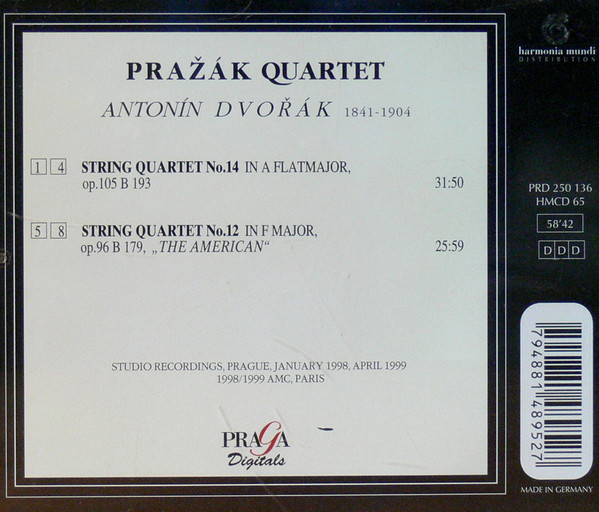 Antonín Dvořák , Prazak Quartet - String Quartets No. 14 Op. 105, No. 12 Op. 96 "The American" | Praga Digitals (PRD 250 136) - 3 Antonín Dvořák , Prazak Quartet - String Quartets No. 14 Op. 105, No. 12 Op. 96 "The American" | Praga Digitals (PRD 250 136) - 3