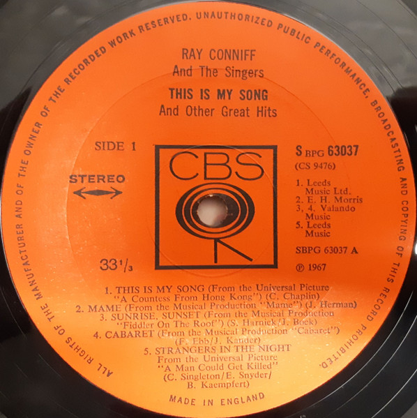 Ray Conniff And The Singers - This Is My Song (And Other Great Hits) | CBS (63037) - 3