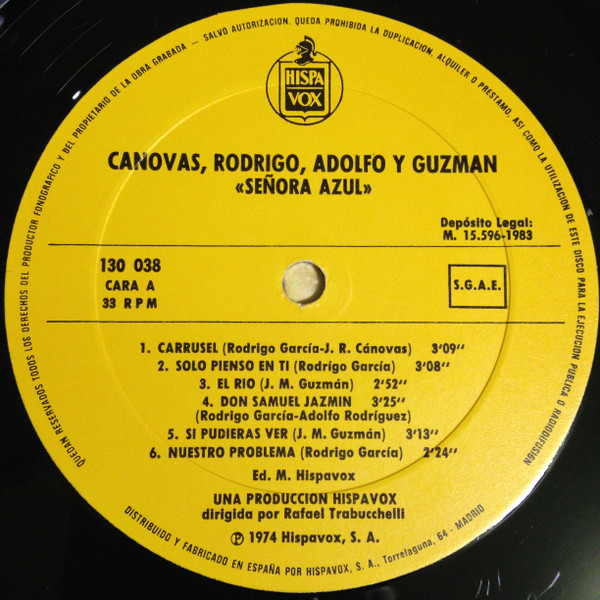 Cánovas, Rodrigo, Adolfo Y Guzmán - Señora Azul | Hispavox (130 038) - 3