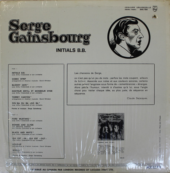 Serge Gainsbourg - Initials B.B. [Vinyl] | Philips (844 784) - 2