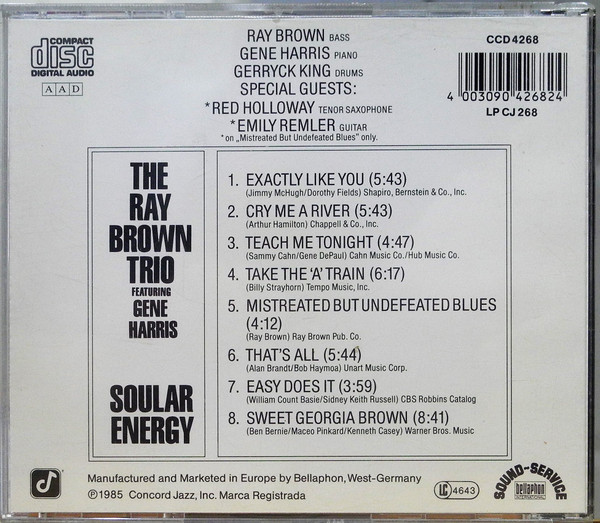 Ray Brown Trio Featuring Gene Harris - Soular Energy | Concord Jazz (CCD 4268) - main
