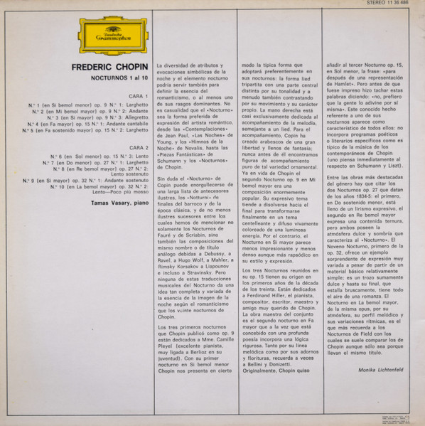 Frédéric Chopin , Tamás Vásáry - Nocturnos, Núms. 1 Al 10 | Deutsche Grammophon (11 36 486) - 2