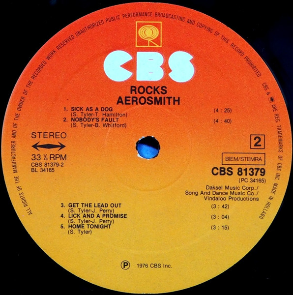 Aerosmith - "Rocks" | CBS (CBS 81379) - 4