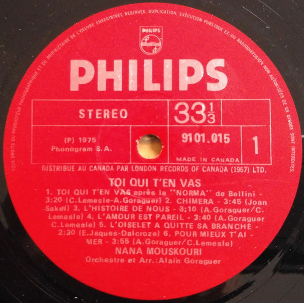 Nana Mouskouri - Toi Qui T'En Vas | Philips (9101 015) - 4 Nana Mouskouri - Toi Qui T'En Vas | Philips (9101 015) - 4