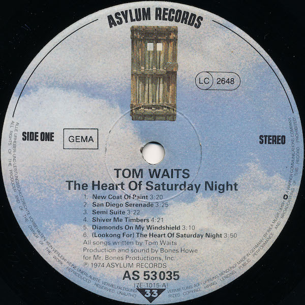 Tom Waits - The Heart Of Saturday Night | Asylum Records (AS 53 035) - 2 Tom Waits - The Heart Of Saturday Night | Asylum Records (AS 53 035) - 2
