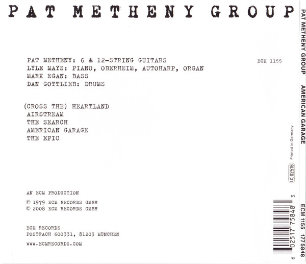 Pat Metheny Group - American Garage | ECM Records (ECM 1155) - 4
