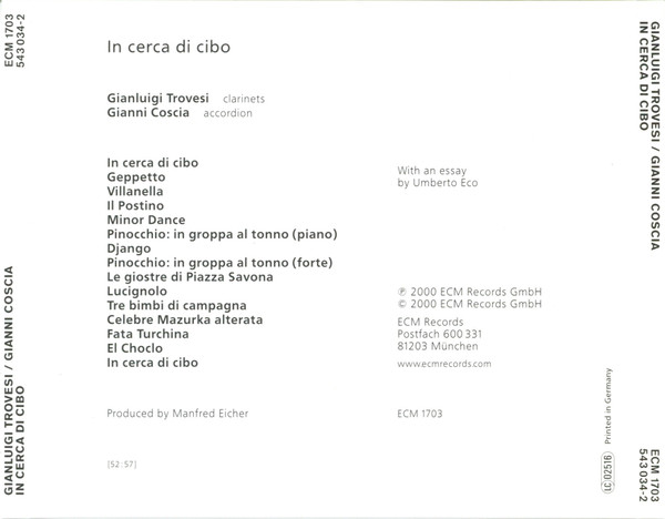 Gianluigi Trovesi / Gianni Coscia - In Cerca Di Cibo | ECM Records (ECM 1703) - 4 Gianluigi Trovesi / Gianni Coscia - In Cerca Di Cibo | ECM Records (ECM 1703) - 4