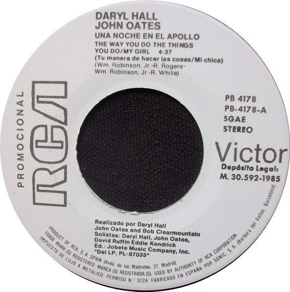 Daryl Hall & John Oates With David Ruffin & Eddie Kendricks - Una Noche En El Apollo | RCA Victor (PB-4178) - 3