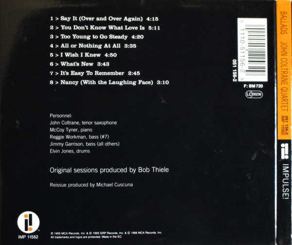The John Coltrane Quartet With McCoy Tyner , Jimmy Garrison & Elvin Jones - Ballads | Impulse! (IMP 11562) - 4