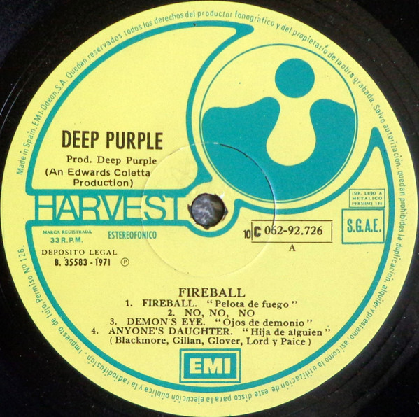 Deep Purple - Fireball | Harvest (1 J 062-92.726) - 3