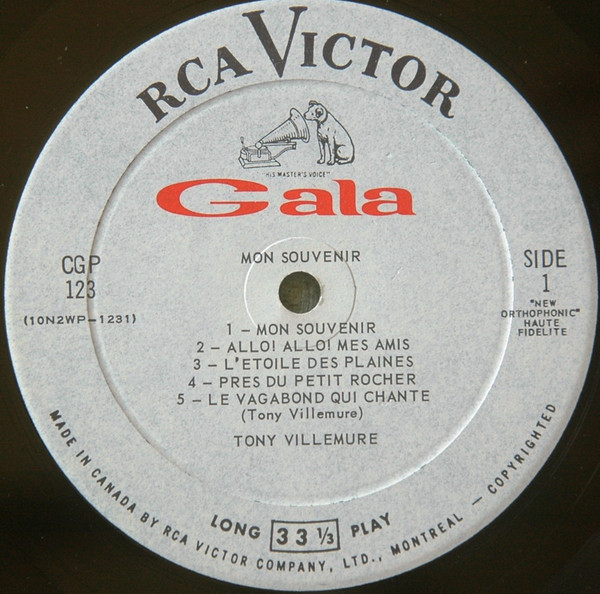 Tony Villemure - Mon Souvenir | RCA Victor (CGP-123) - 3 Tony Villemure - Mon Souvenir | RCA Victor (CGP-123) - 3