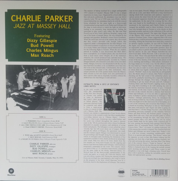 Charlie Parker Featuring Dizzy Gillespie , Bud Powell , Charles Mingus , Max Roach - Jazz At Massey Hall | WaxTime (771806) - 3 Charlie Parker Featuring Dizzy Gillespie , Bud Powell , Charles Mingus , Max Roach - Jazz At Massey Hall | WaxTime (771806) - 3