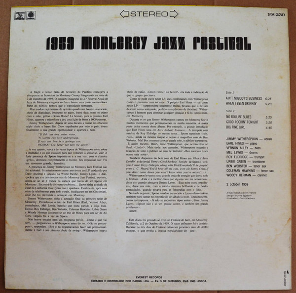Jimmy Witherspoon , Coleman Hawkins , Earl Hines , Mel Lewis , Woody Herman , Roy Eldridge , Ben Webster - 1959 Monterey Jazz Festival | Everest Records Archive Of Folk & Jazz Music (FS-239) - 2