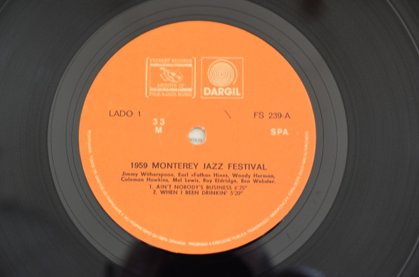 Jimmy Witherspoon , Coleman Hawkins , Earl Hines , Mel Lewis , Woody Herman , Roy Eldridge , Ben Webster - 1959 Monterey Jazz Festival | Everest Records Archive Of Folk & Jazz Music (FS-239) - 3