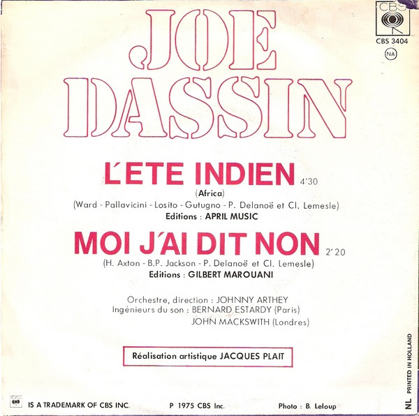 Joe Dassin - L'été Indien (Africa) | CBS (CBS 3404) - 2 Joe Dassin - L'été Indien (Africa) | CBS (CBS 3404) - 2